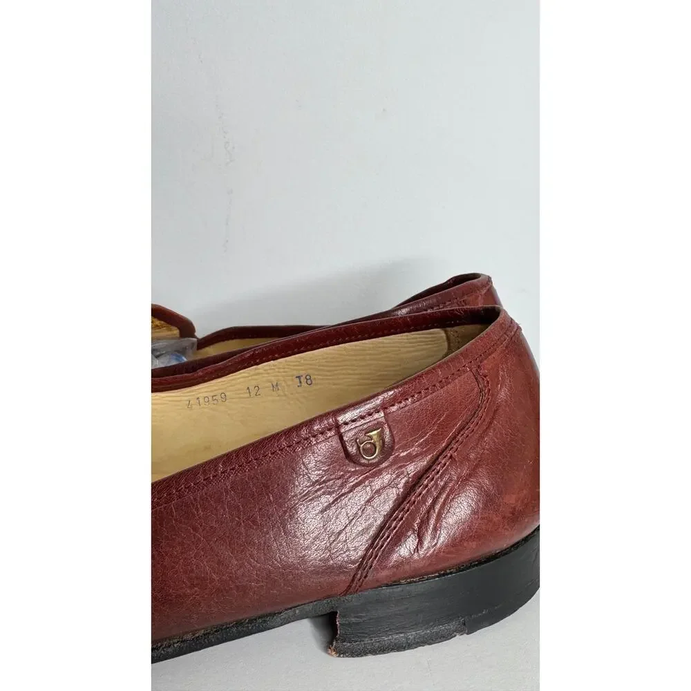 1980s French Shriner Woven Leather Loafers Men’s 12M Burgundy USA
